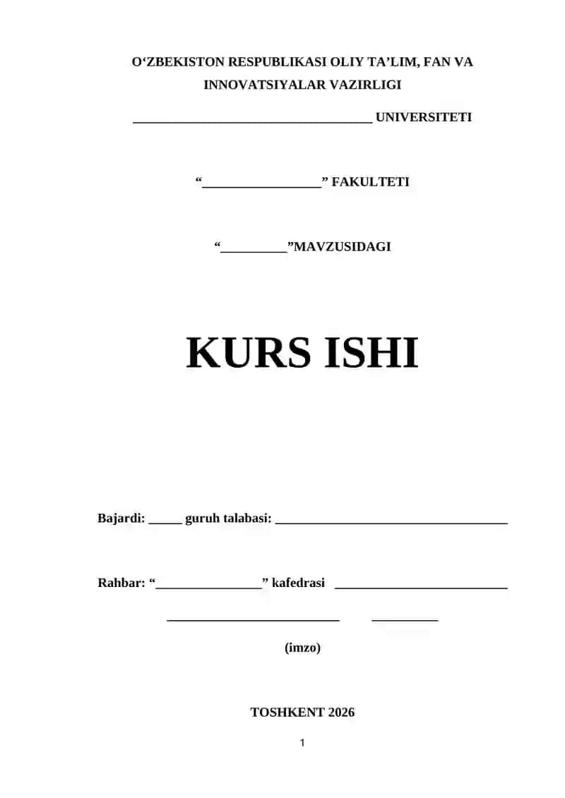 KURS ISHI BETLIK. TOSHKENT -2026