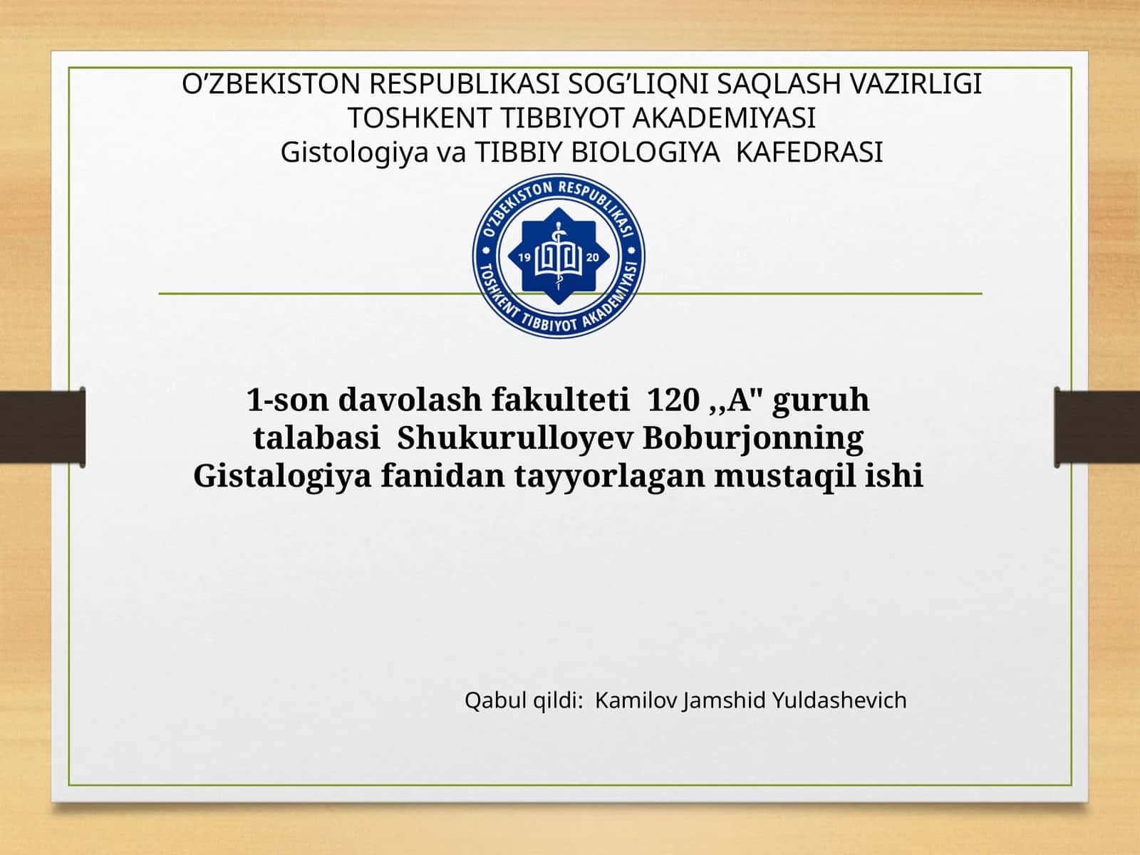 Gistologiya fanidan mustaqil ishi 1