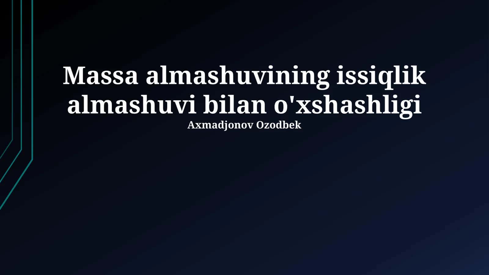 Massa almashuvining issiqlik almashuvi bilan o'xshashligi 1