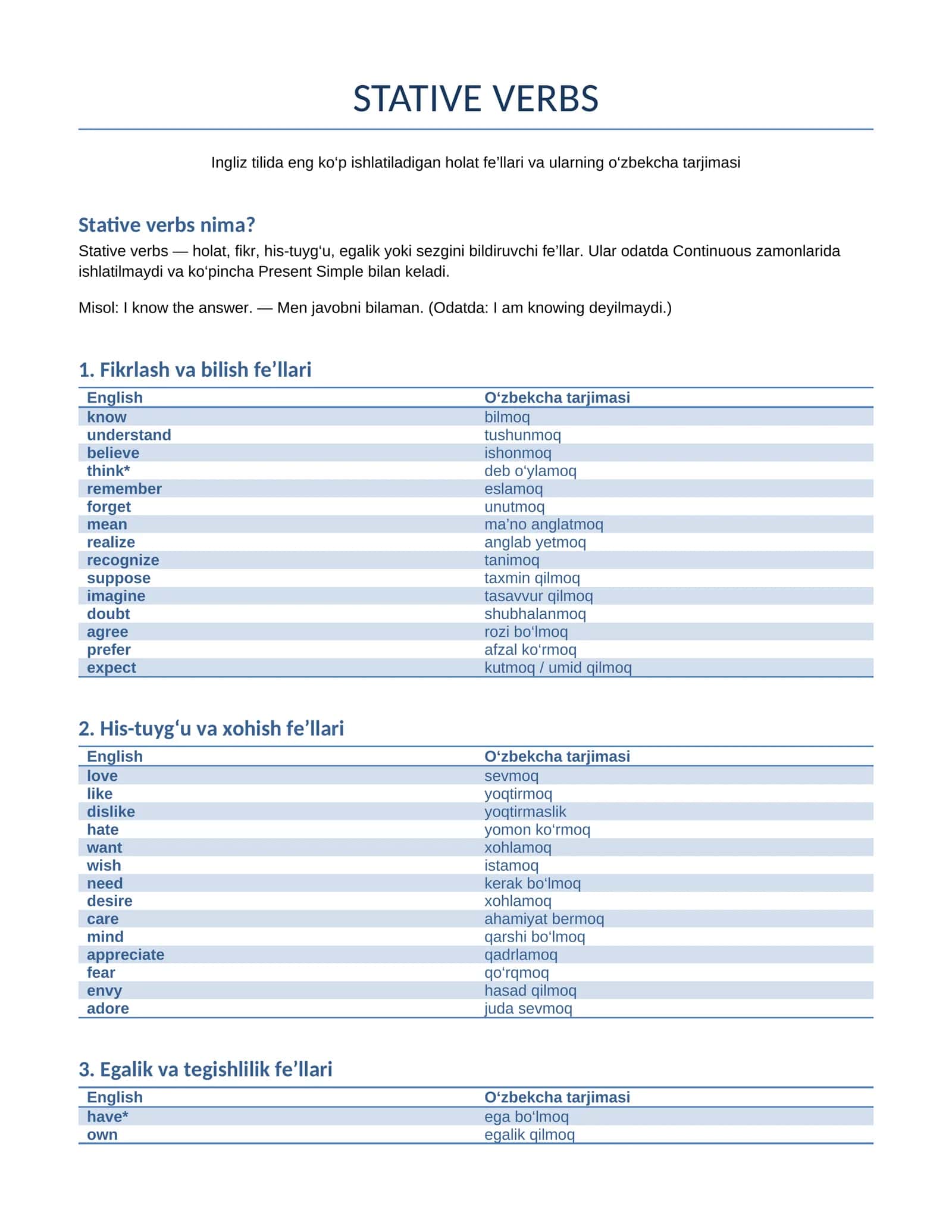 STATIVE VERBS 1