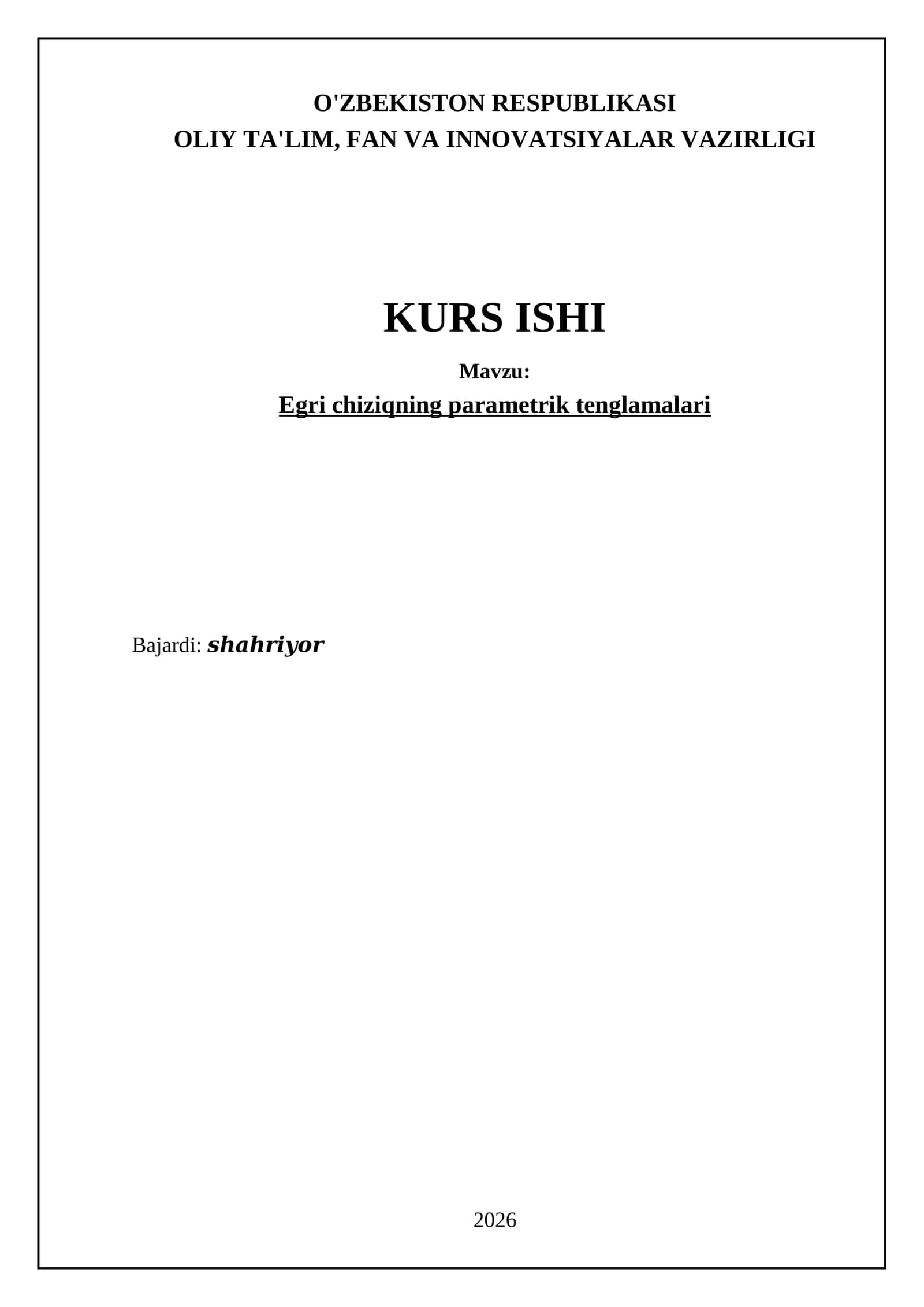 Egri chiziqning parametrik tenglamalari 1
