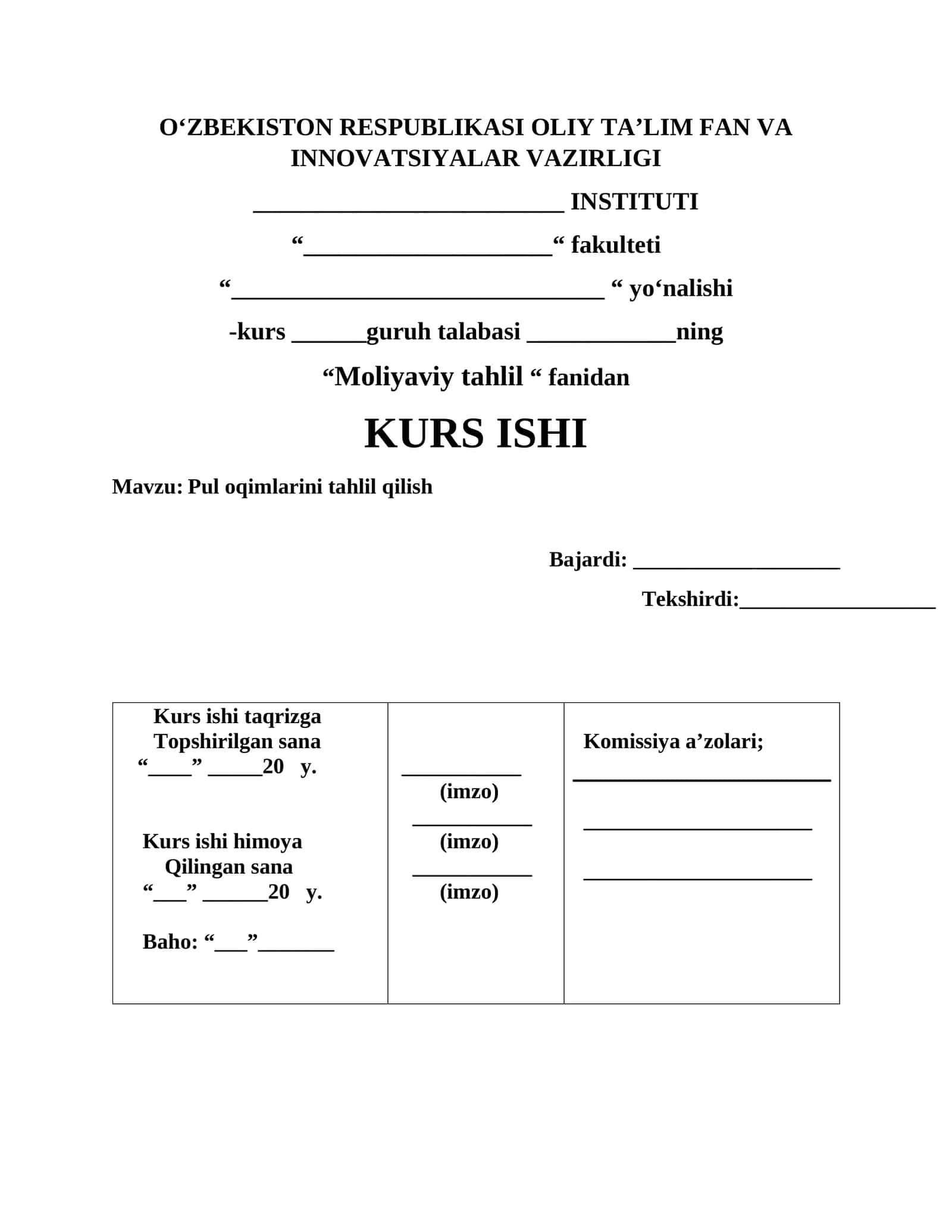 pul oqimini tahlil qilish 1