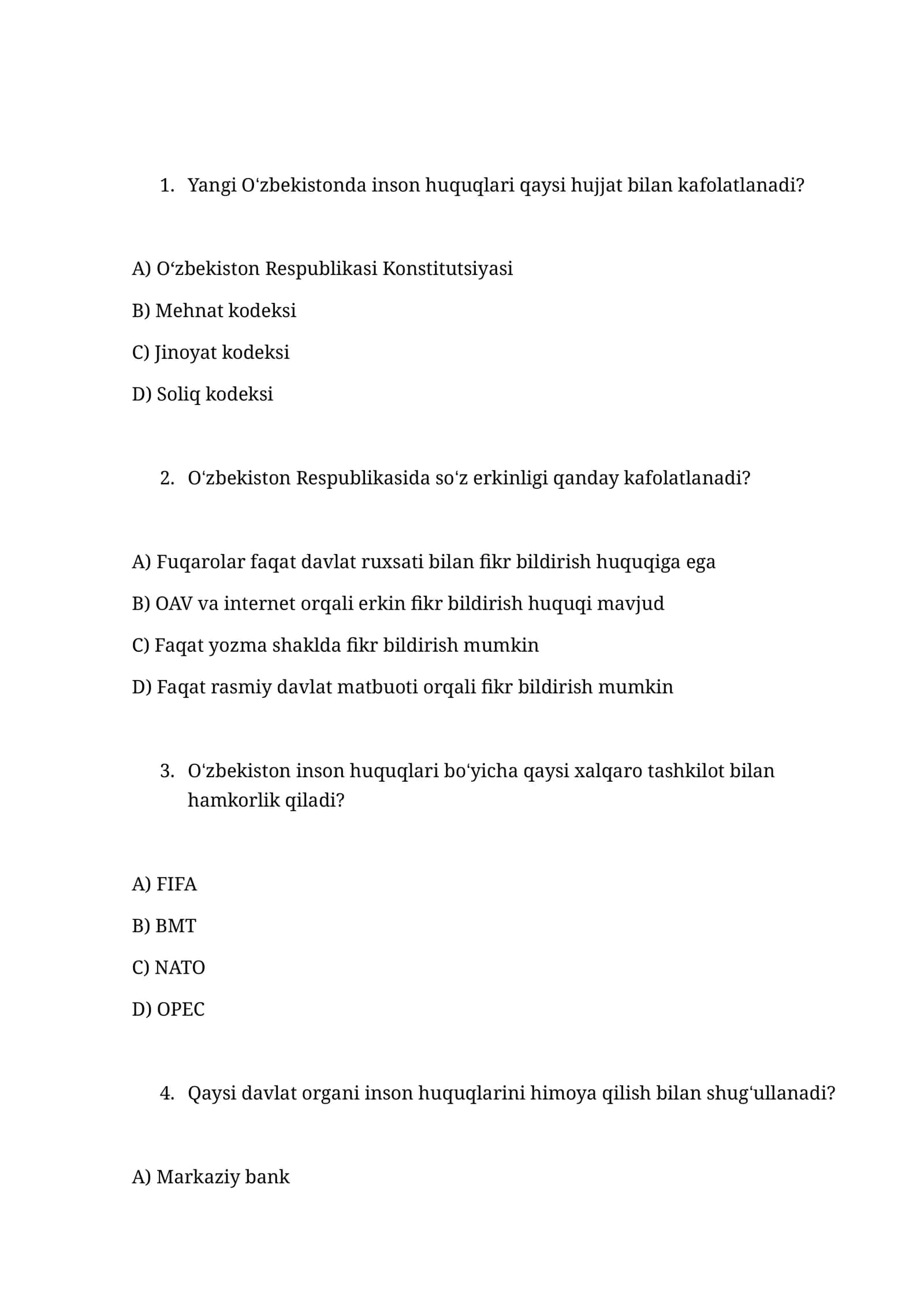 Huquqshunoslik Test Savollari 1