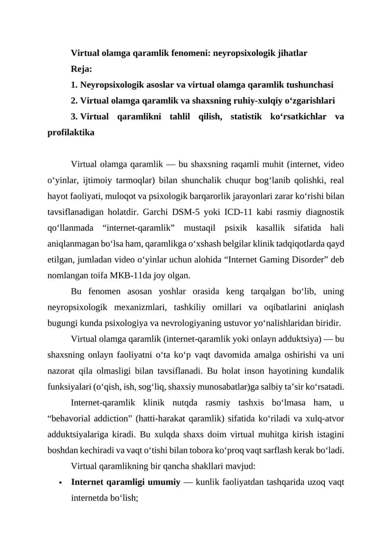 Virtual olamga qaramlik fenomeni 1
