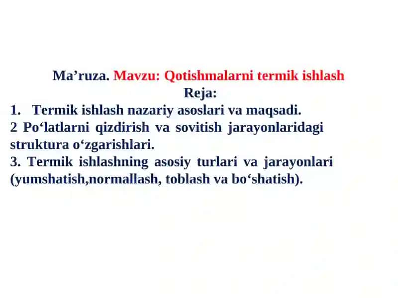 Qotishmalarni termik ishlash