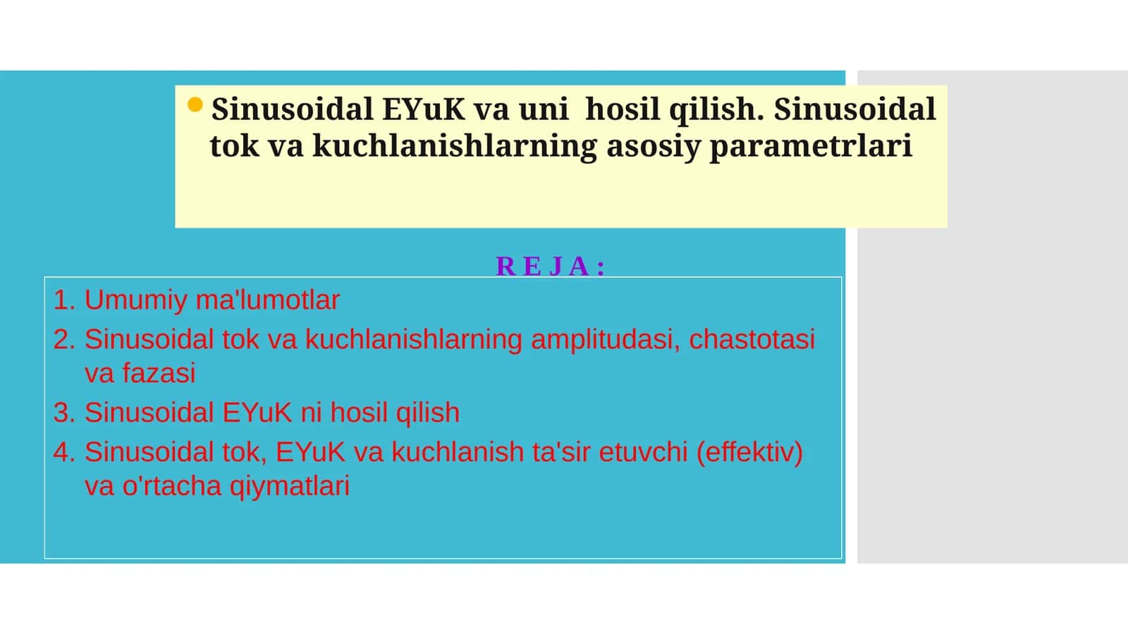 Sinusoidal EYuK va uni hosil qilish 1