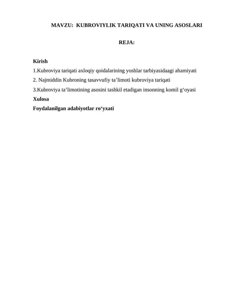 Kubrovlik Tariqati va uning Asoslari 1