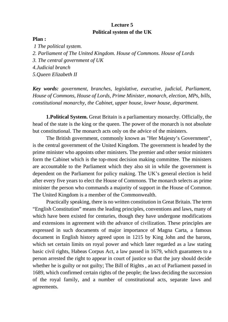 Political System of the UK 1
