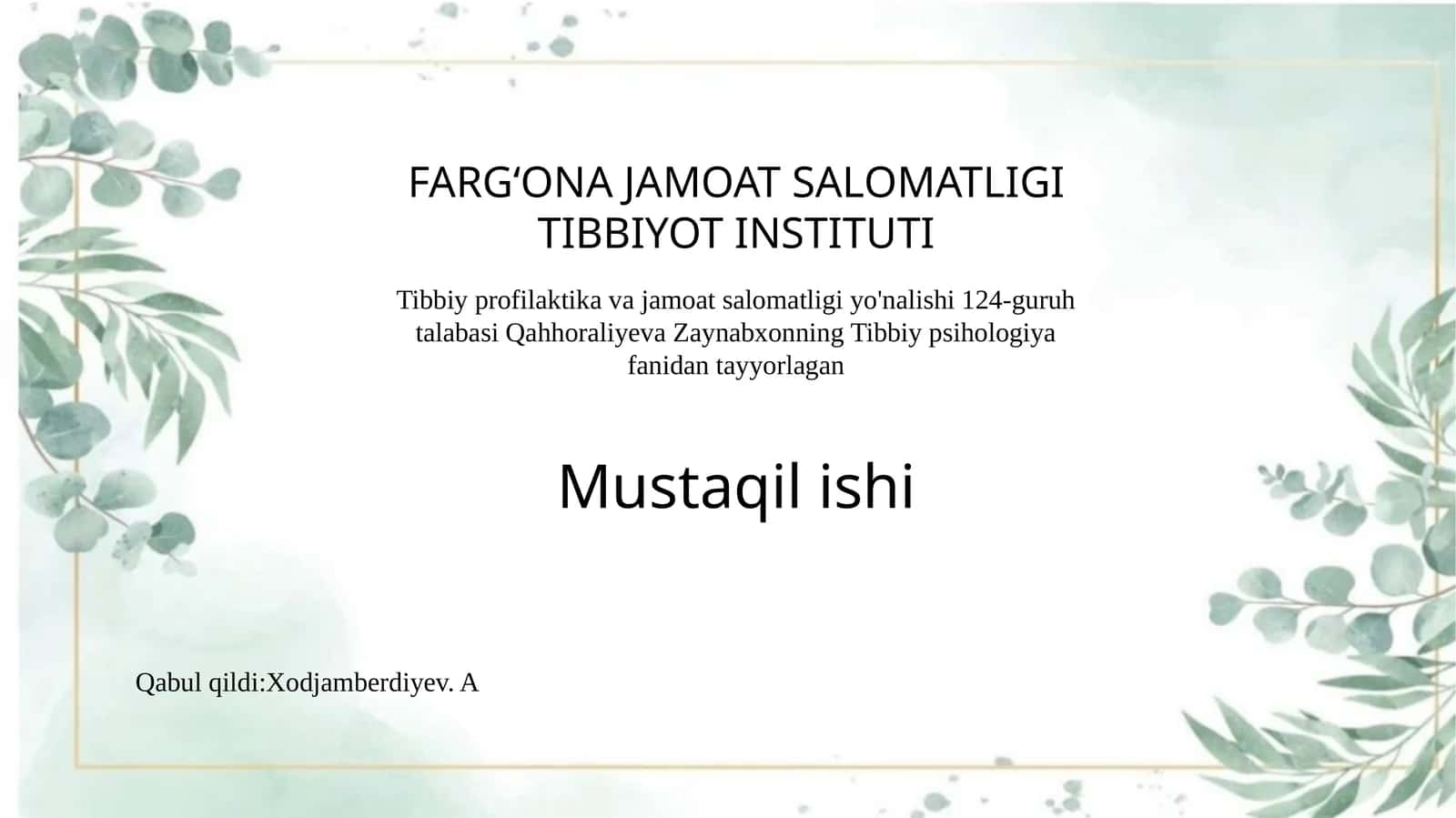 Tibbiypsihologiya fanidan mustaqil ishi 1