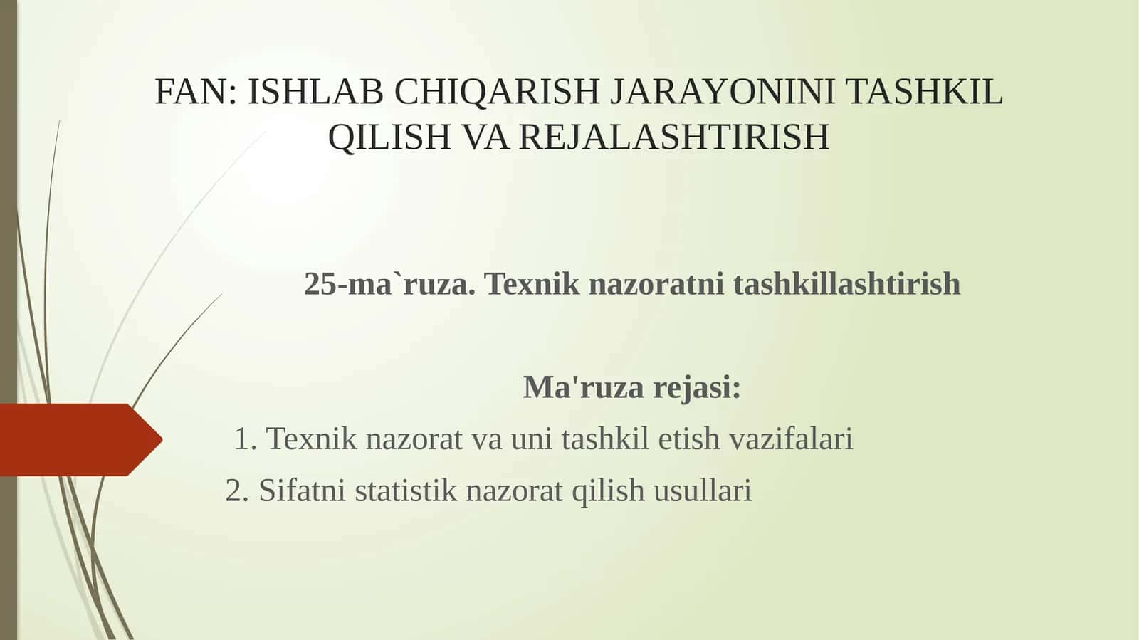 Texnik nazoratni tashkillashtirish 1
