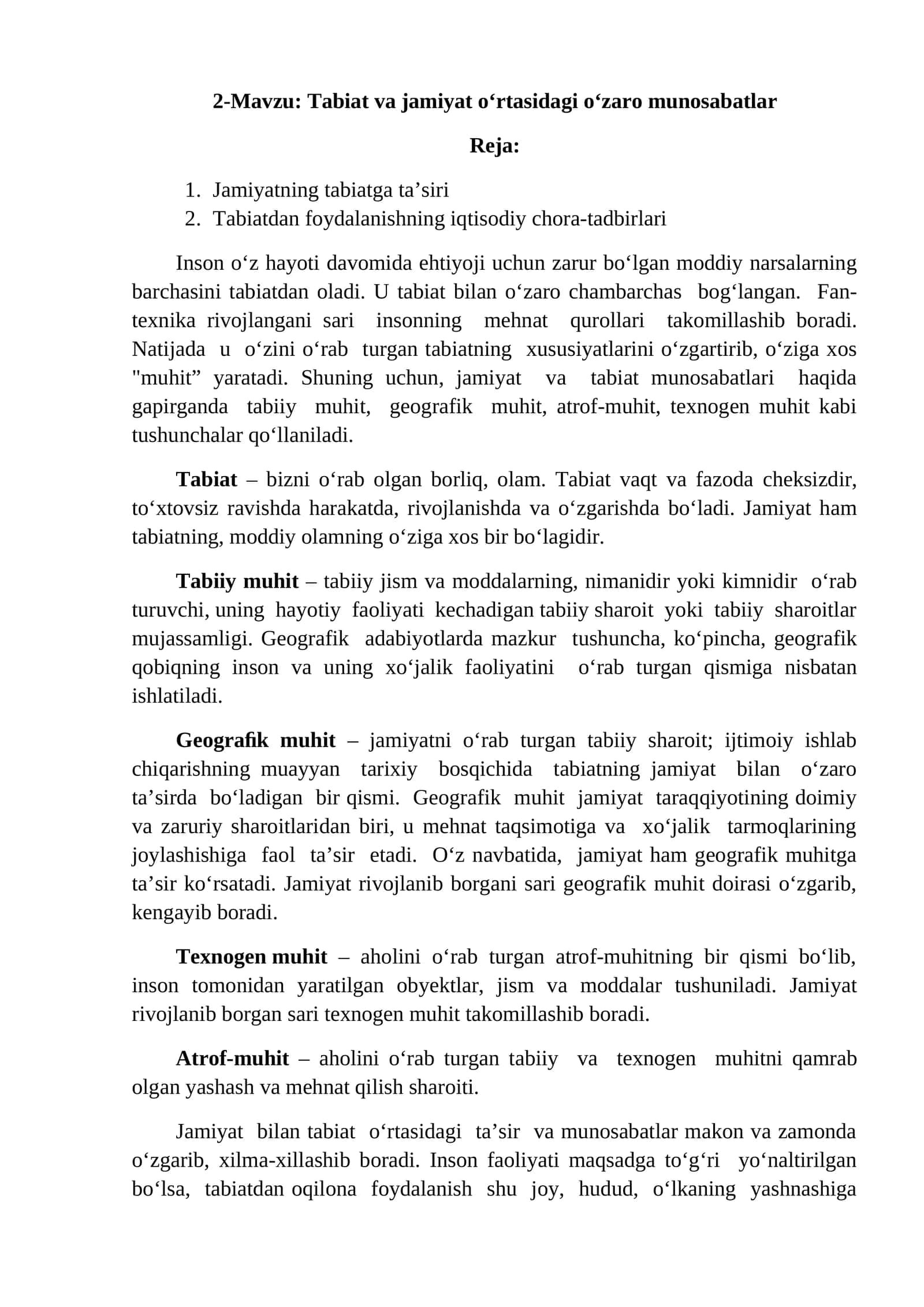 Tabiat va jamiyat o‘rtasidagi o‘zaro munosabatlar 1