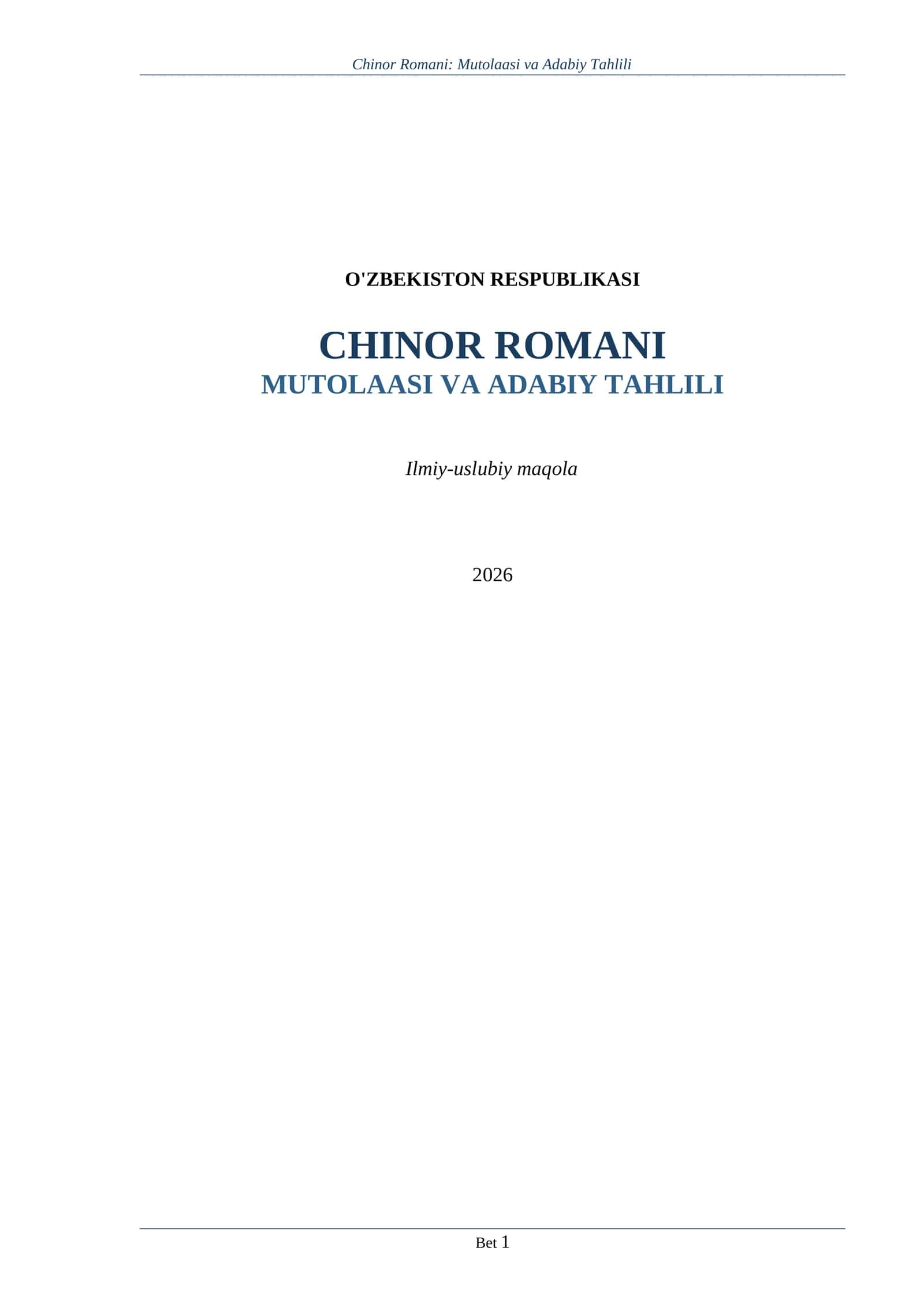 Chinor Romani: Mutolaasi va Adabiy Tahlili 1