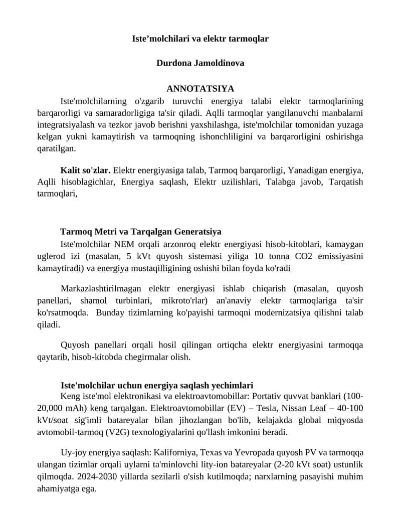 Isteʼmolchilari va elektr tarmoqlar 1