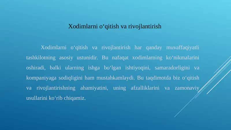 Xodimlarni o‘qitish va rivojlantirish 1
