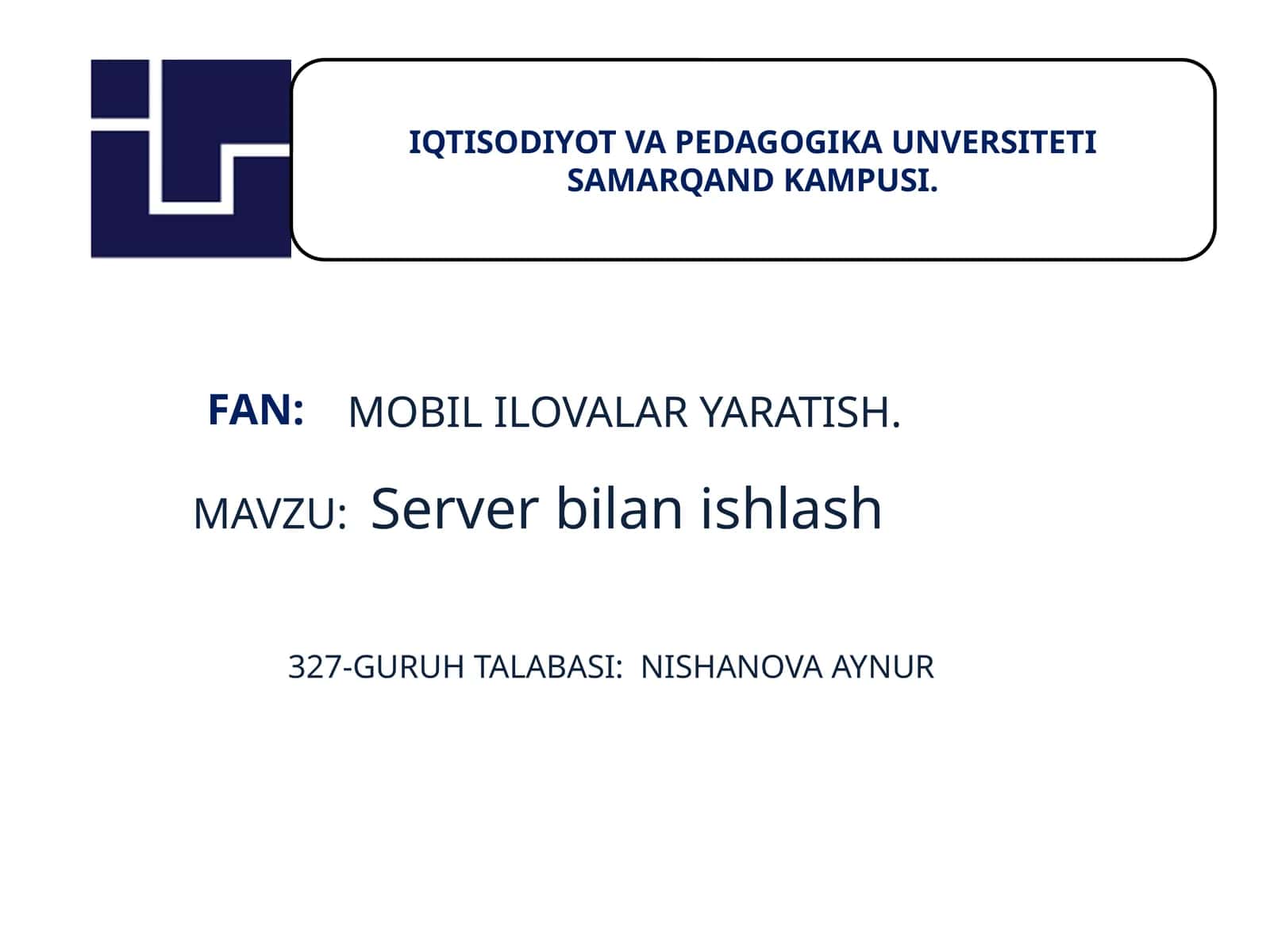 Serverlar va ma'lumotlar bazasini sozlash 1