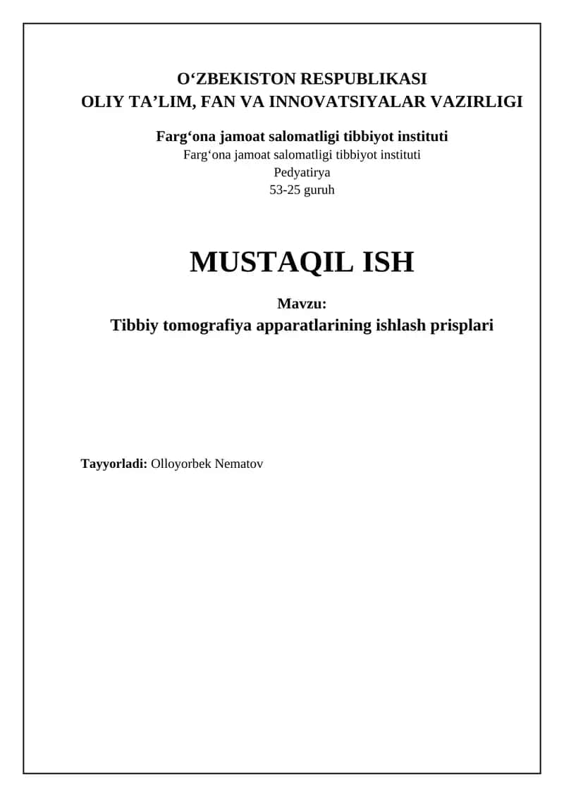 Tibbiy Tomografiya Apparatlarining Ishlash Priplari 1