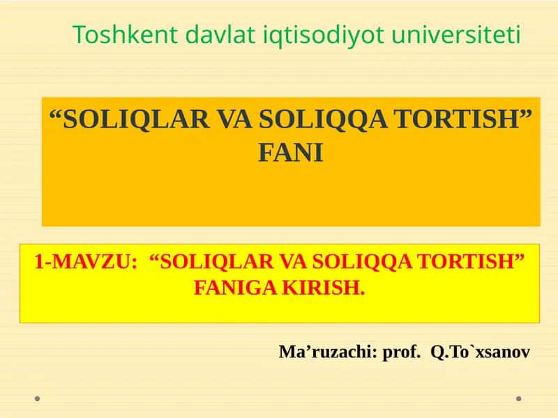 Soliqlar va soliqqa tortish 1