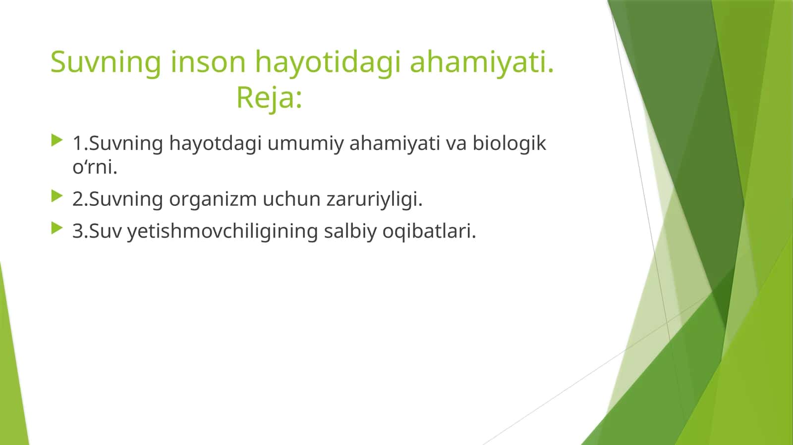 Suvning inson hayotidagi ahamiyati 1