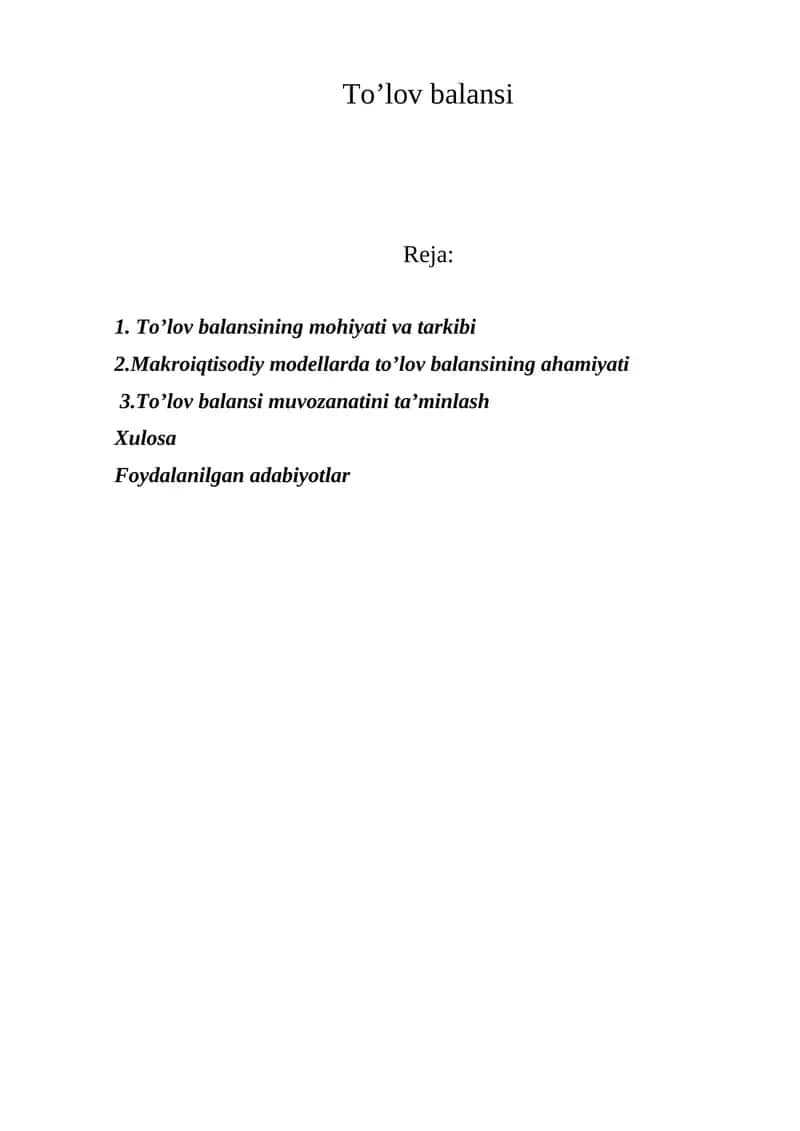 To’lov balansining mohiyati va tarkibi 1