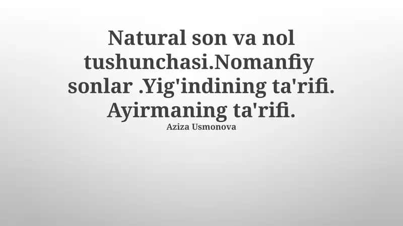 Tabiiy son va nol tushunchasi 1