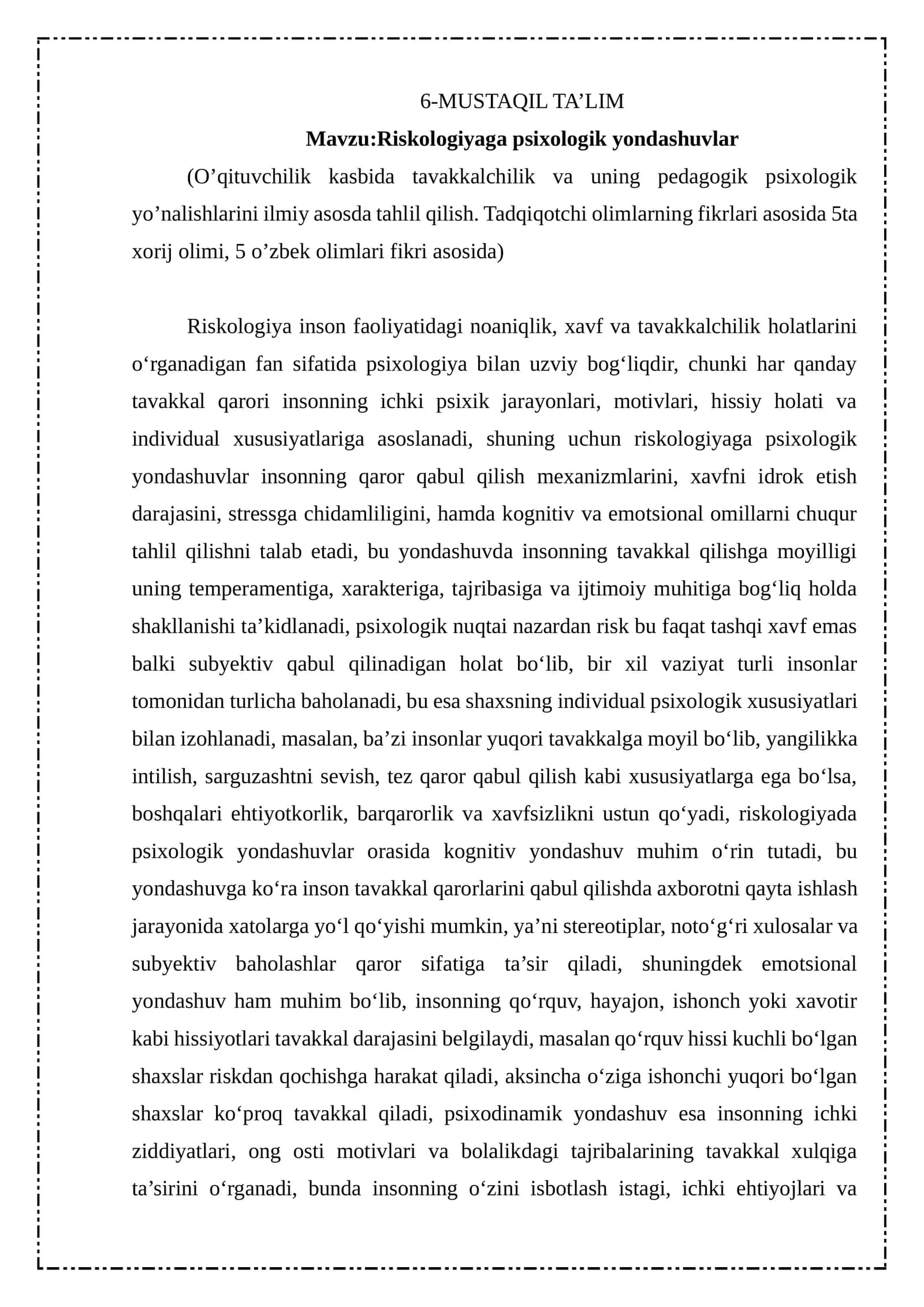 Riskologiyaga psixologik yondashuvlar 1