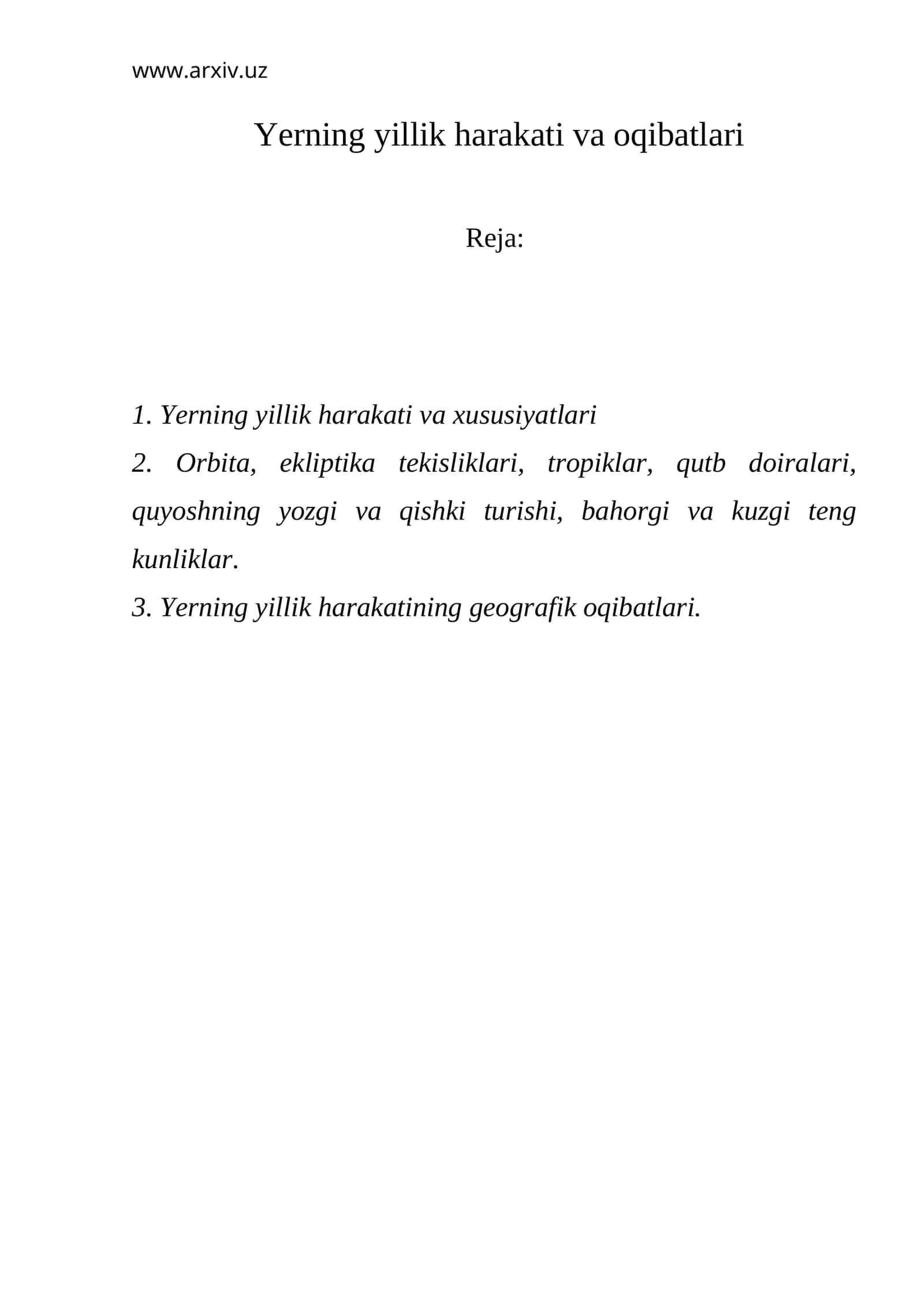Yerning yillik harakati va oqibatlari 1