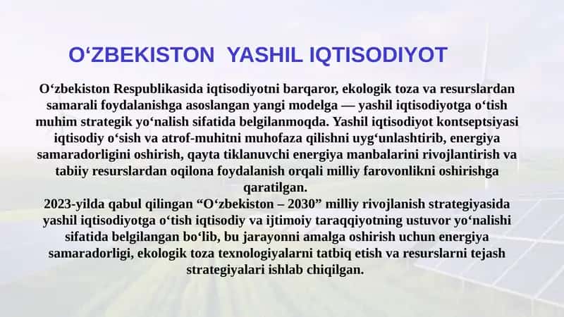 OʻZBEKISTONYASHIL IQTISODIYOT 1