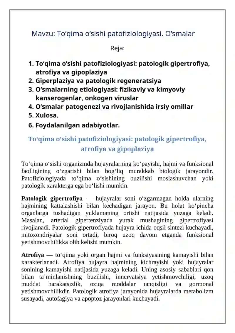 To‘qima o‘sishi patofiziologiyasi