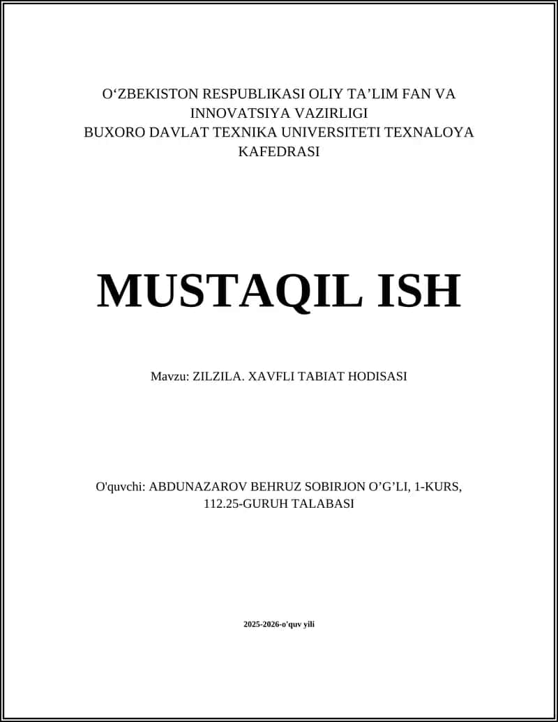 Zilzila. Xavfli tabiat hodisasi 1