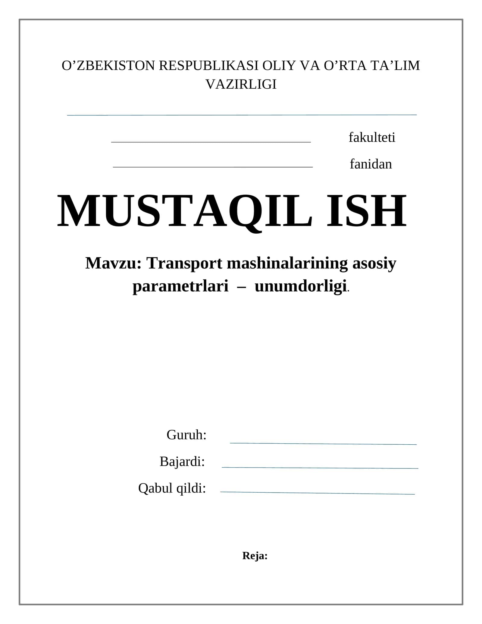 Transport mashinalari unumdorligi 1