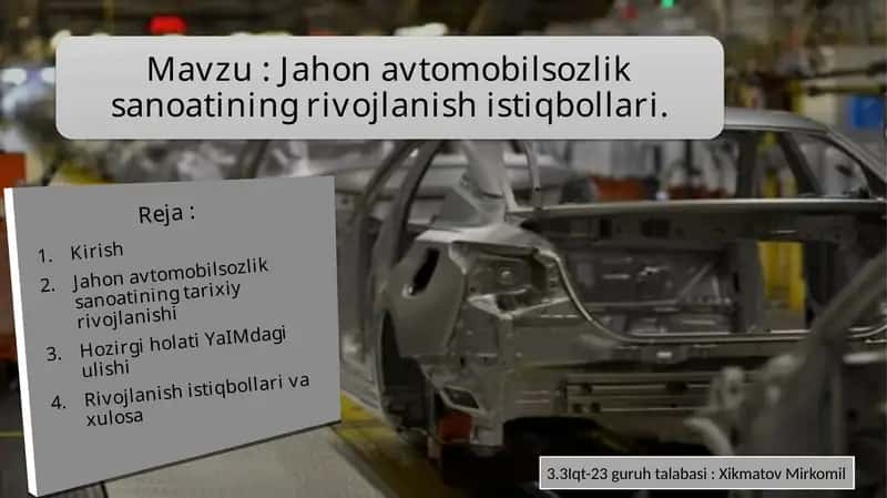 Jahon avtomobil sozlik sanoati 1