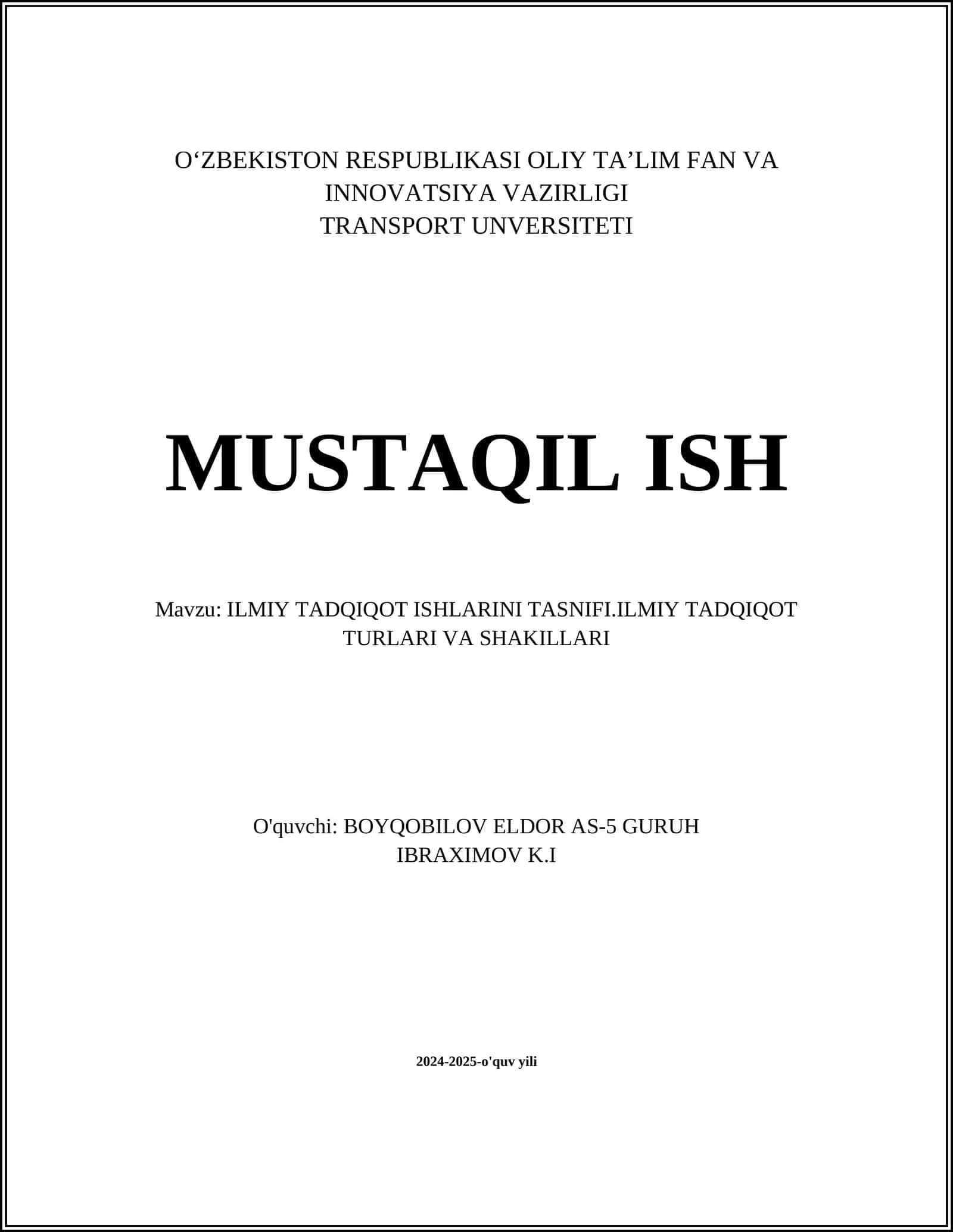 ILMIY TADQIQOT ISHLARINI TASNIFI 1