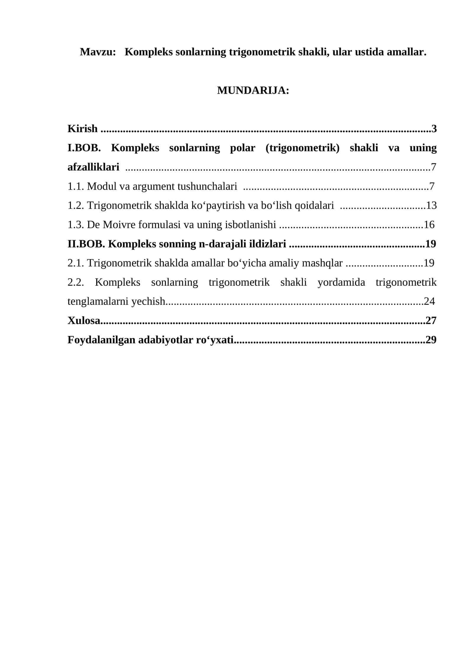 Kompleks sonlarning trigonometrik shakli, ular ustida amallar 1