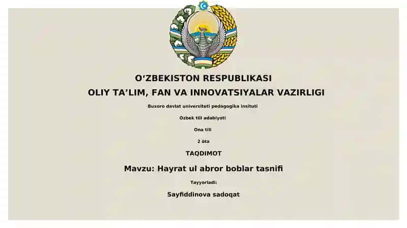 Hayrat ul abror boblar tasnifi