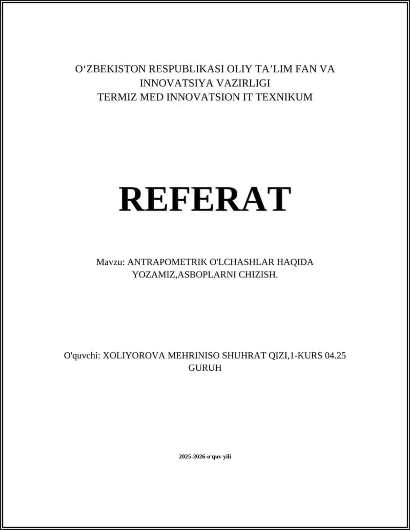 ANTRAPOMETRIK O'LCHASHLAR 1