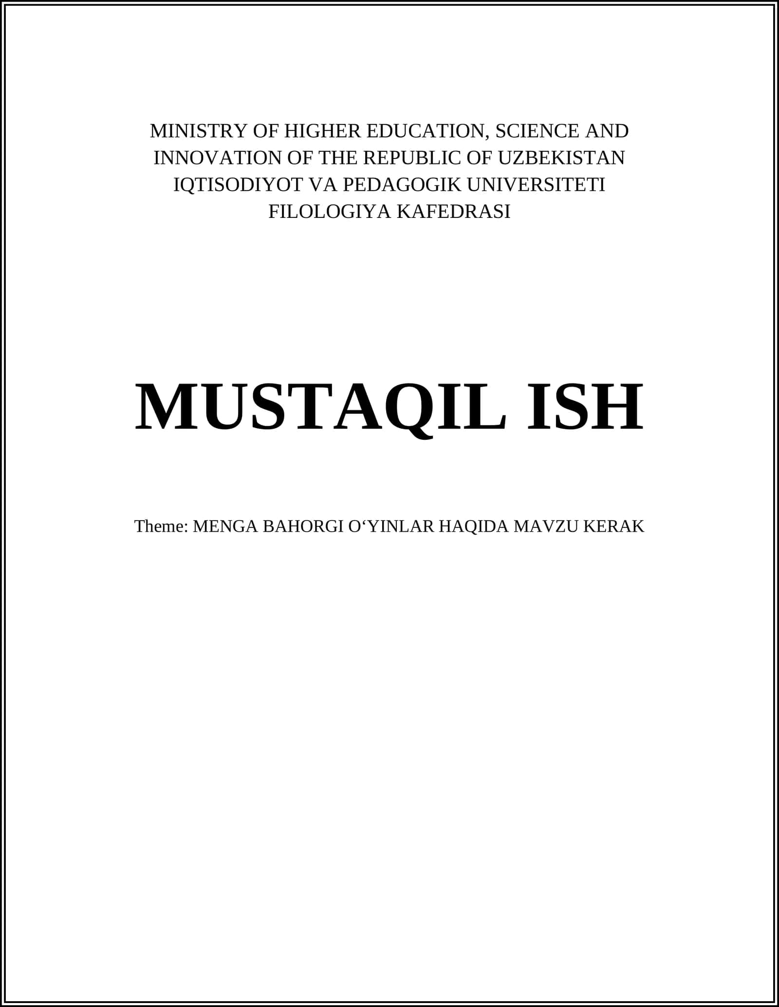 MENGA BAHORGI OʻYINLAR HAQIDA 1