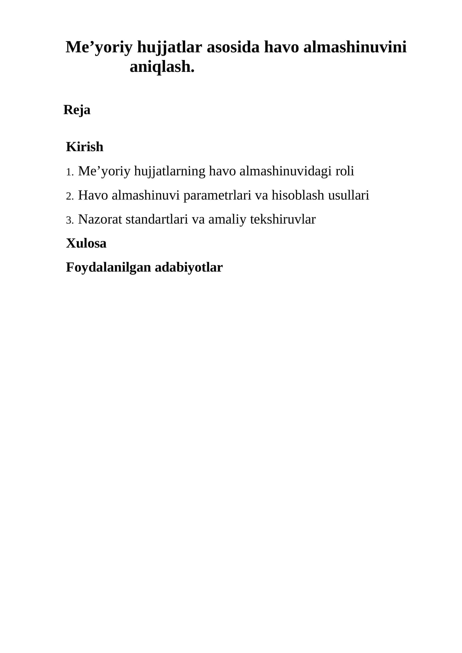 Havo almashinuvi parametrlari va hisoblash usullari 1