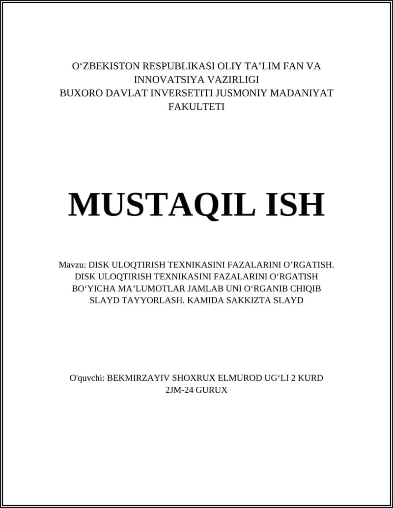 DISK ULOQTIRISH TEXNIKASINI FAZALARINI O’RGATISH 1