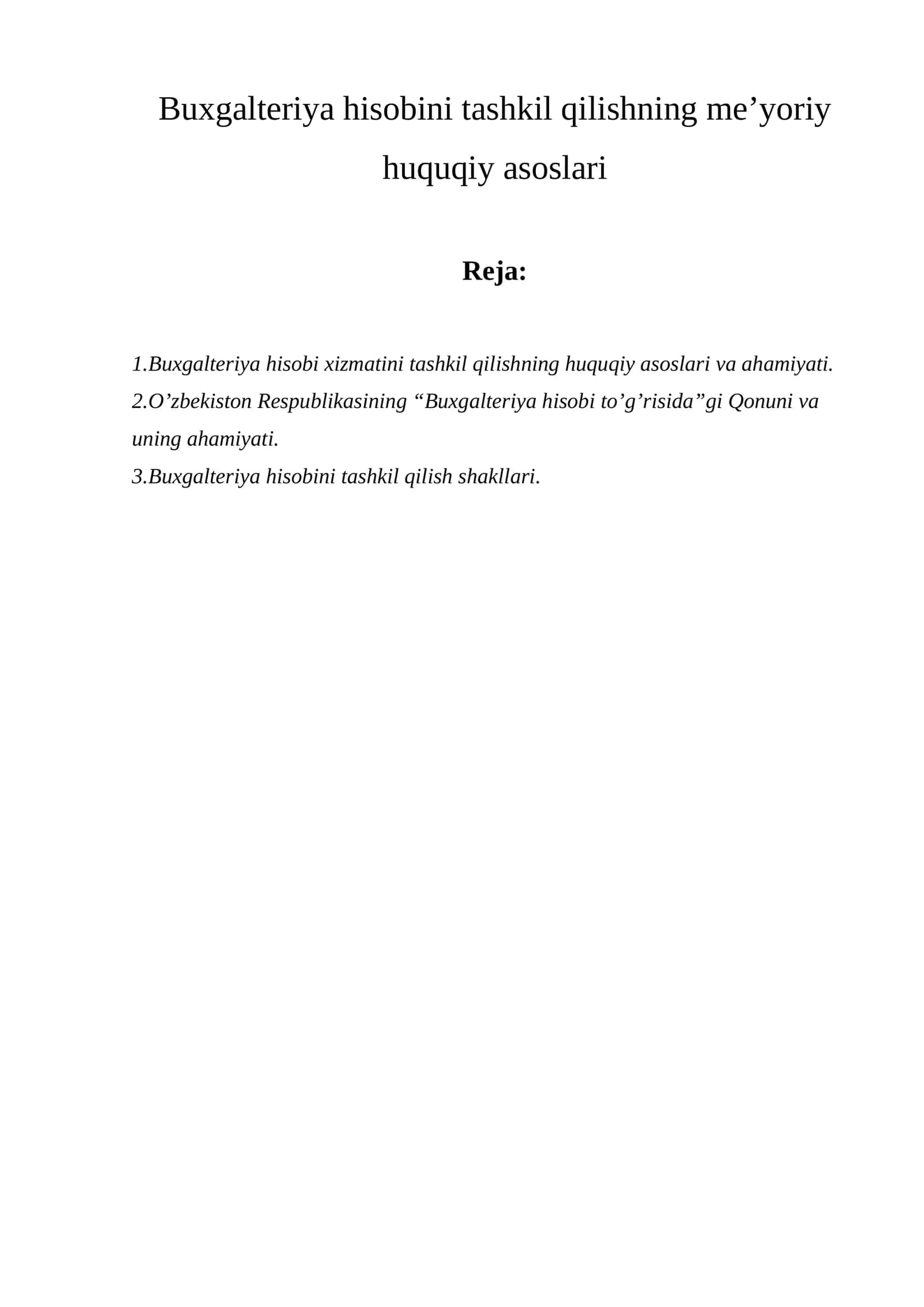 Buxgalteriya hisobi tashkil qilish 1