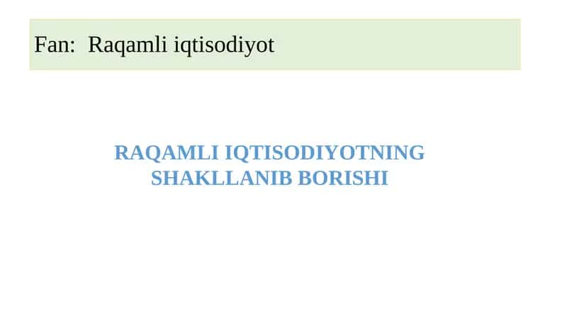 Raqamli Iqtisodiyot 1