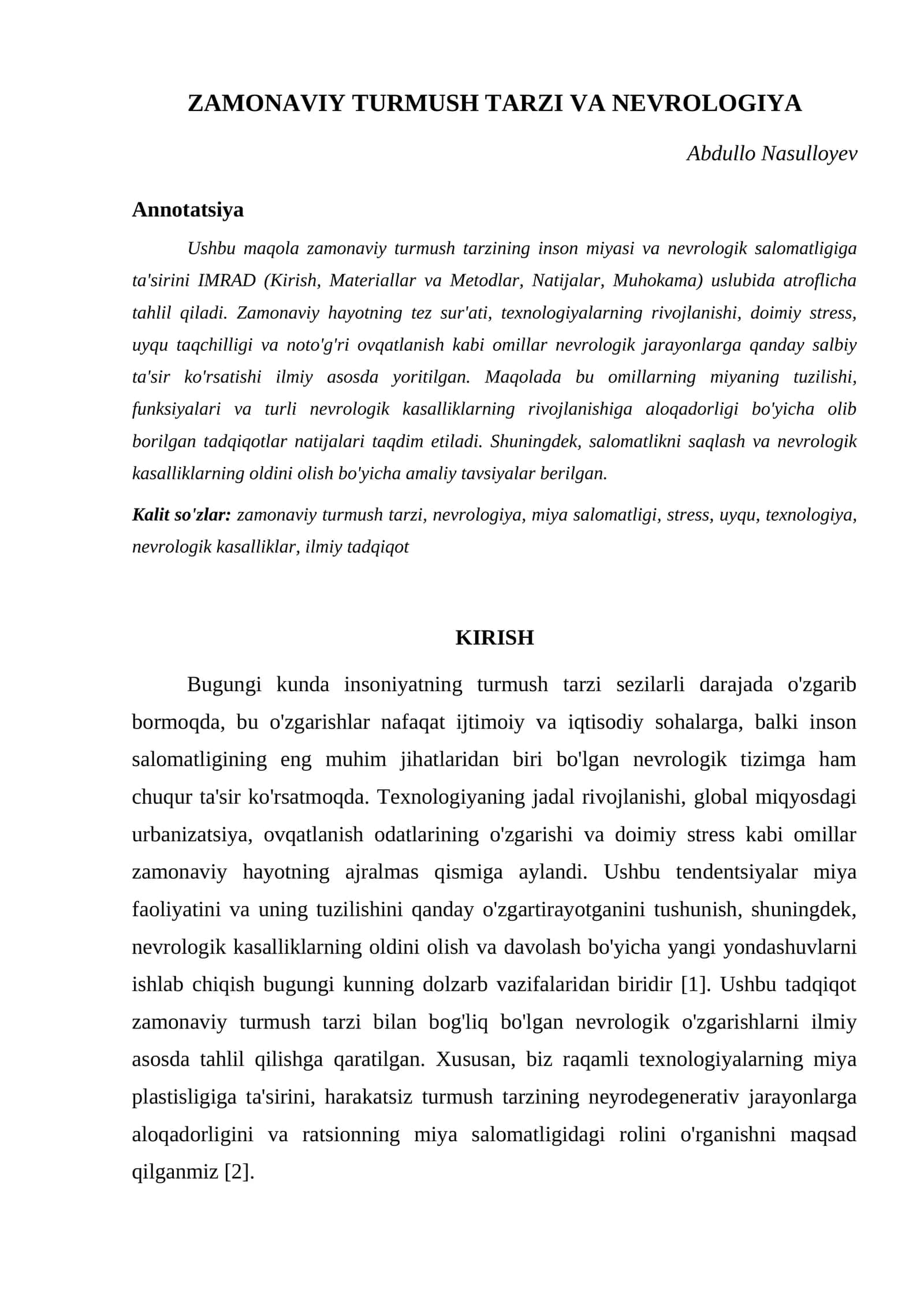ZAMONAVIY TURMUSH TARZI VA NEVROLOGIYA 1