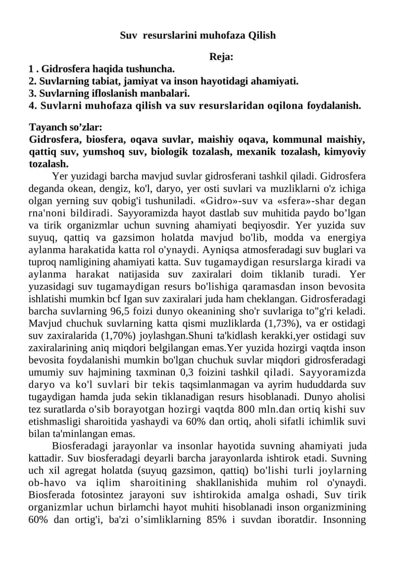 Suv resurslarini muhofaza Qilish 1
