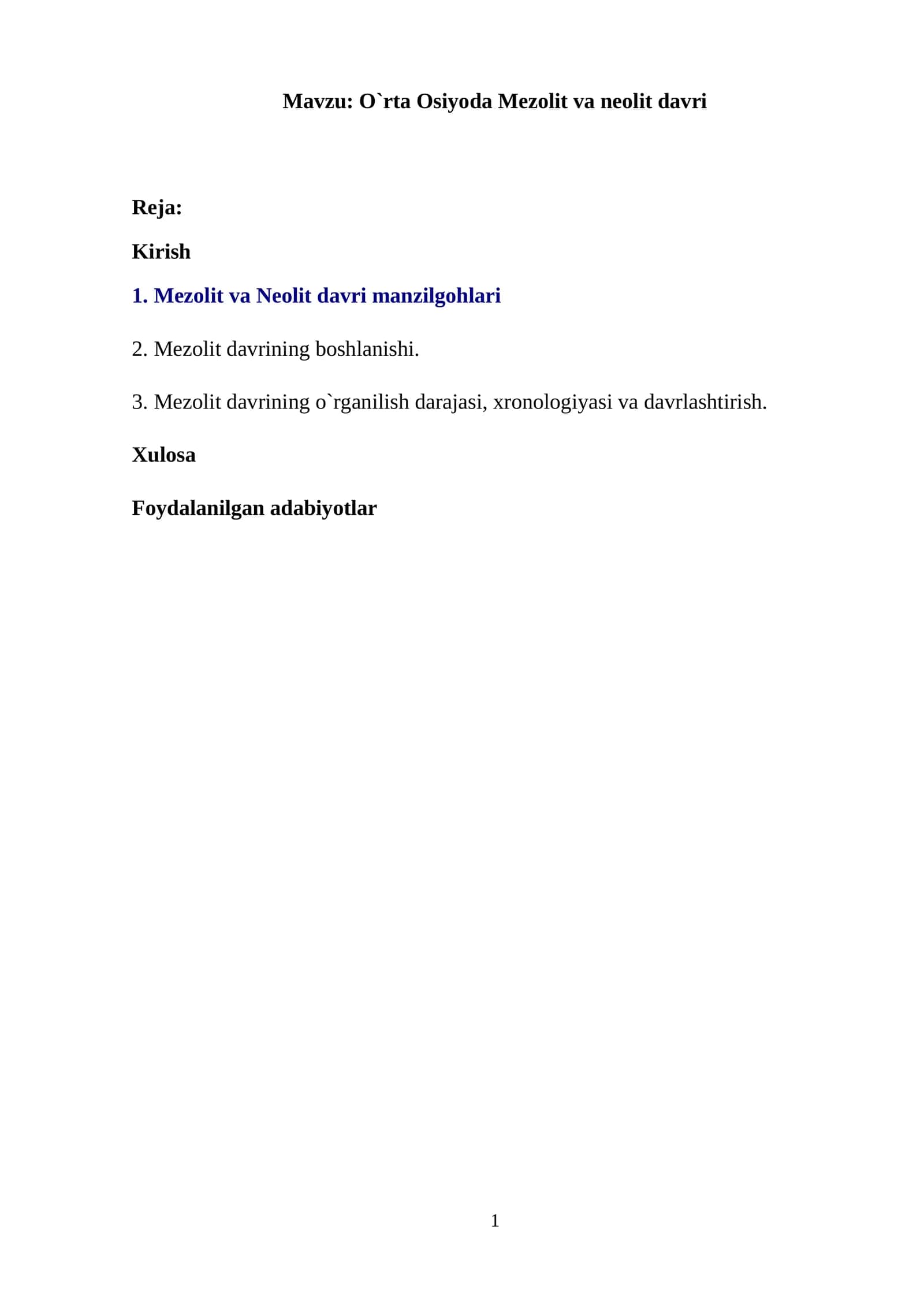 O`rta Osiyoda Mezolit va neolit davri 1