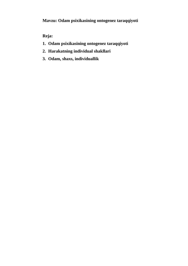 Оdam psiхikasining оntоgеnеz taraqqiyoti 1