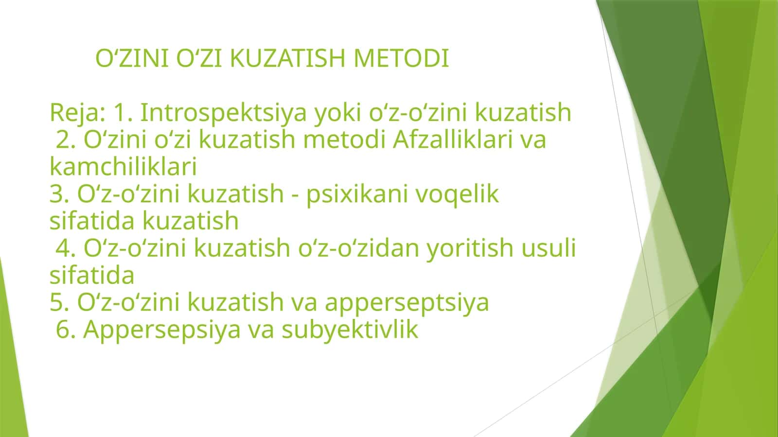 O‘ZINI O‘ZI KUZATISH METODI 1