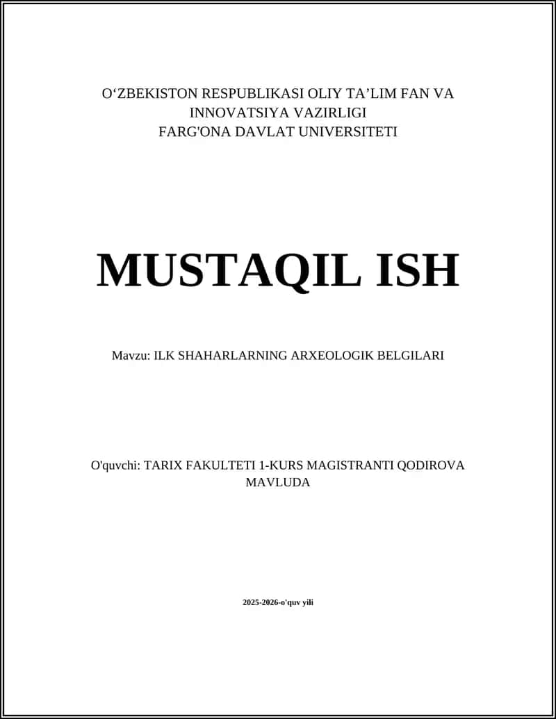 ILK SHAHARLARNING ARXEOLOGIK BELGILARI 1