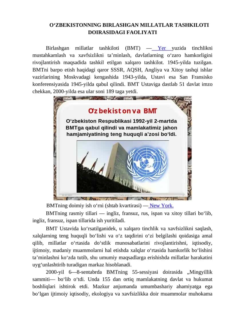 Birlashgan Millatlar Tashkiloti Faoliyati 1