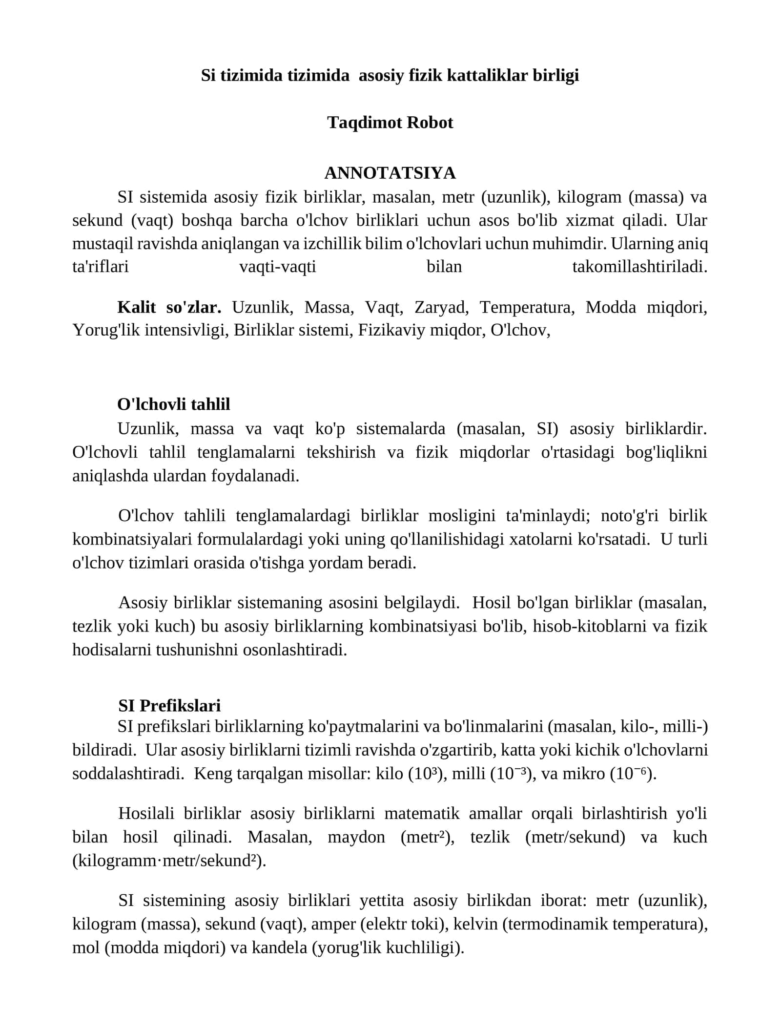 O'lchovli tahlil 1