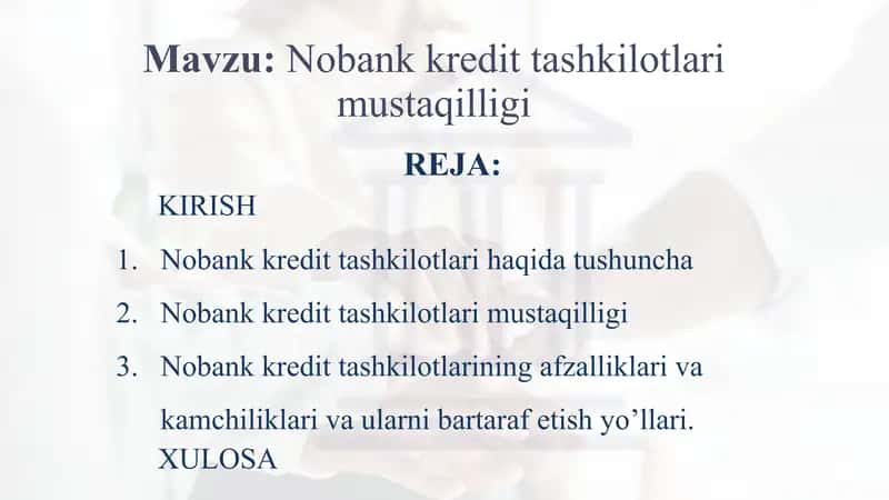 Nobank kredit tashkilotlari mustaqilligi 1