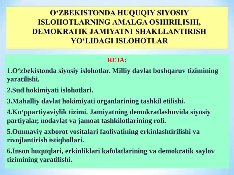 O‘zbekistonda siyosiy islohotlar 1
